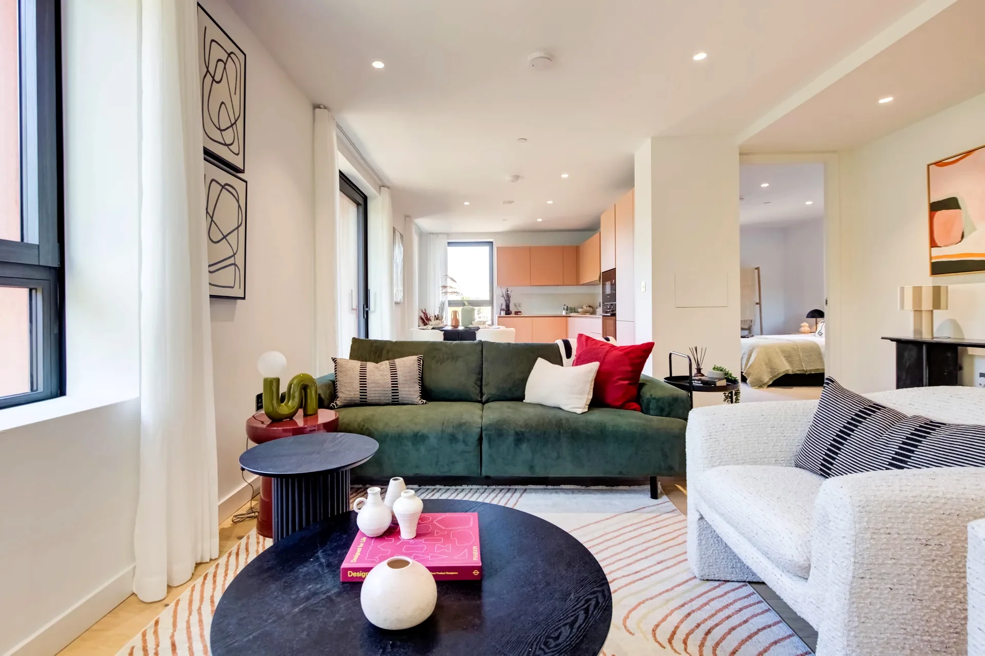 Colourfully furnished living area at the completed STOK Pilot Walk project